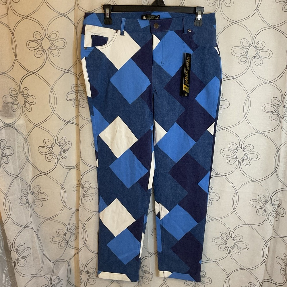 NWT Like An‎ Angel Cuffed Argyle Denim Jeggings Zip Button Fly Size XL